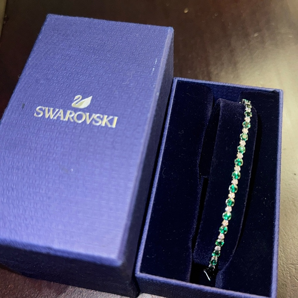 Swarovski Subtle bracelet Round cut, Green, Rhodium plated